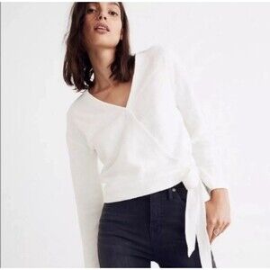 Madewell Texture & Thread‎ White Faux Wrap Top Size Medium V-Neck Long Sleeve